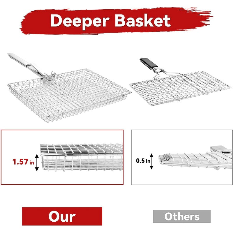 RTT Grill Basket Extra Large Grill Accessories for Outdoor Grill Grilling Gifts for Men Fish Grill Basket  Shrimp Vegetable  Veggie  Barbecue BBQ Rack  Camping Cooking  Unique Detachable Handle - Image 5